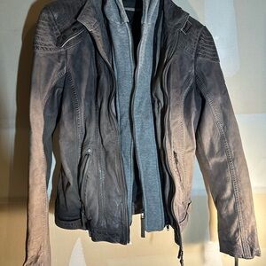 Men's Mairitius Gray Leather Jacket with Hoodie